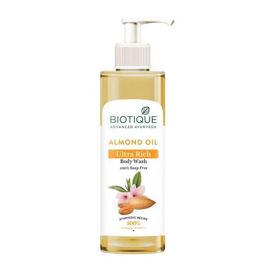 Biotique Almond Oil Ultra Rich Body Wash – Extra vyživujúci sprchový gél s mandľovým olejom.